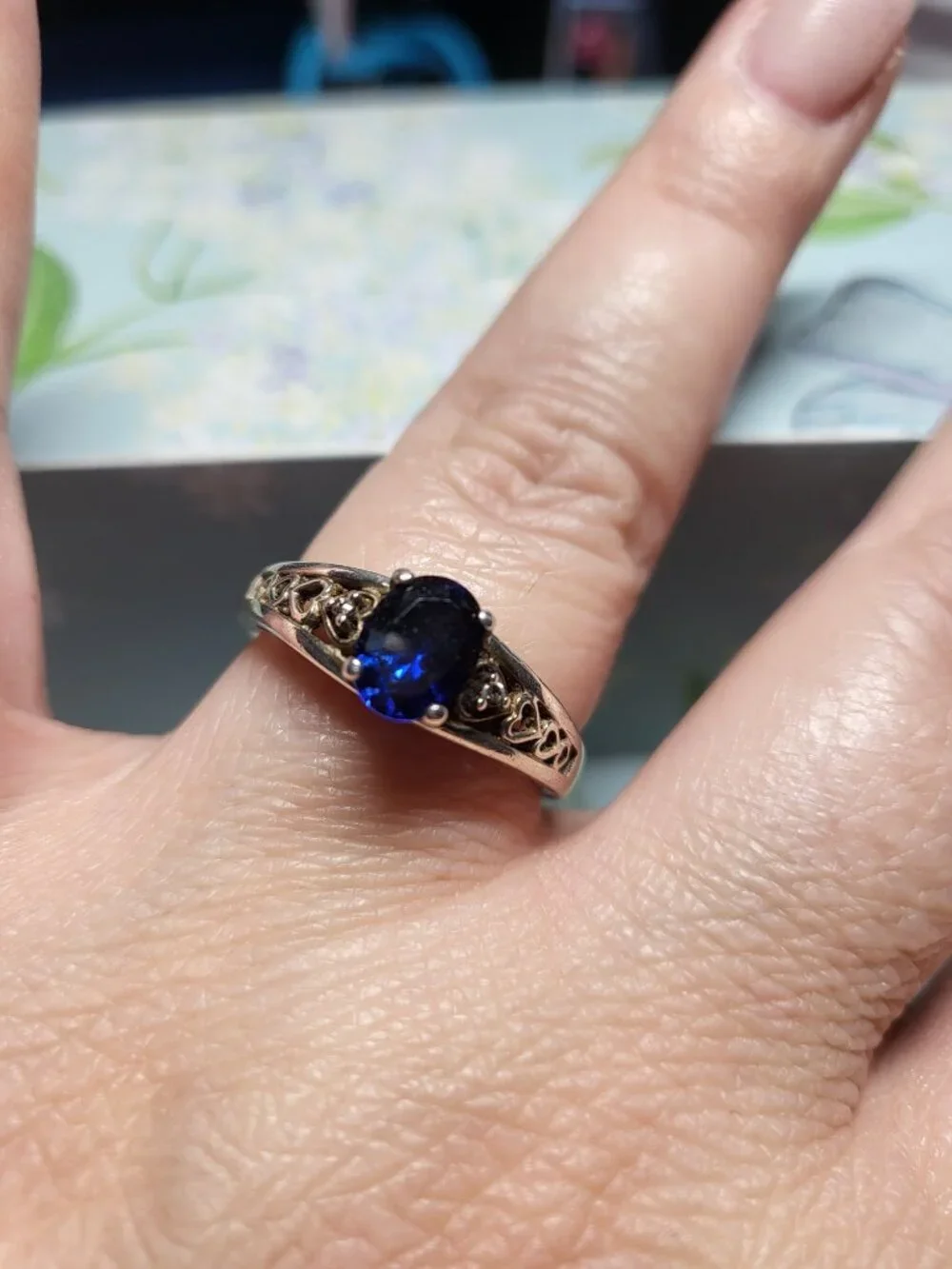 Vintage Blue Lab Sapphire CZ Sterling Silver Ring